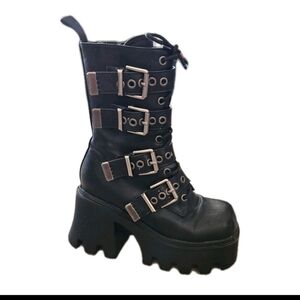 Lamoda Womens Black Chunky Hysteria Punk Gothic Academia Buckle Boots 6